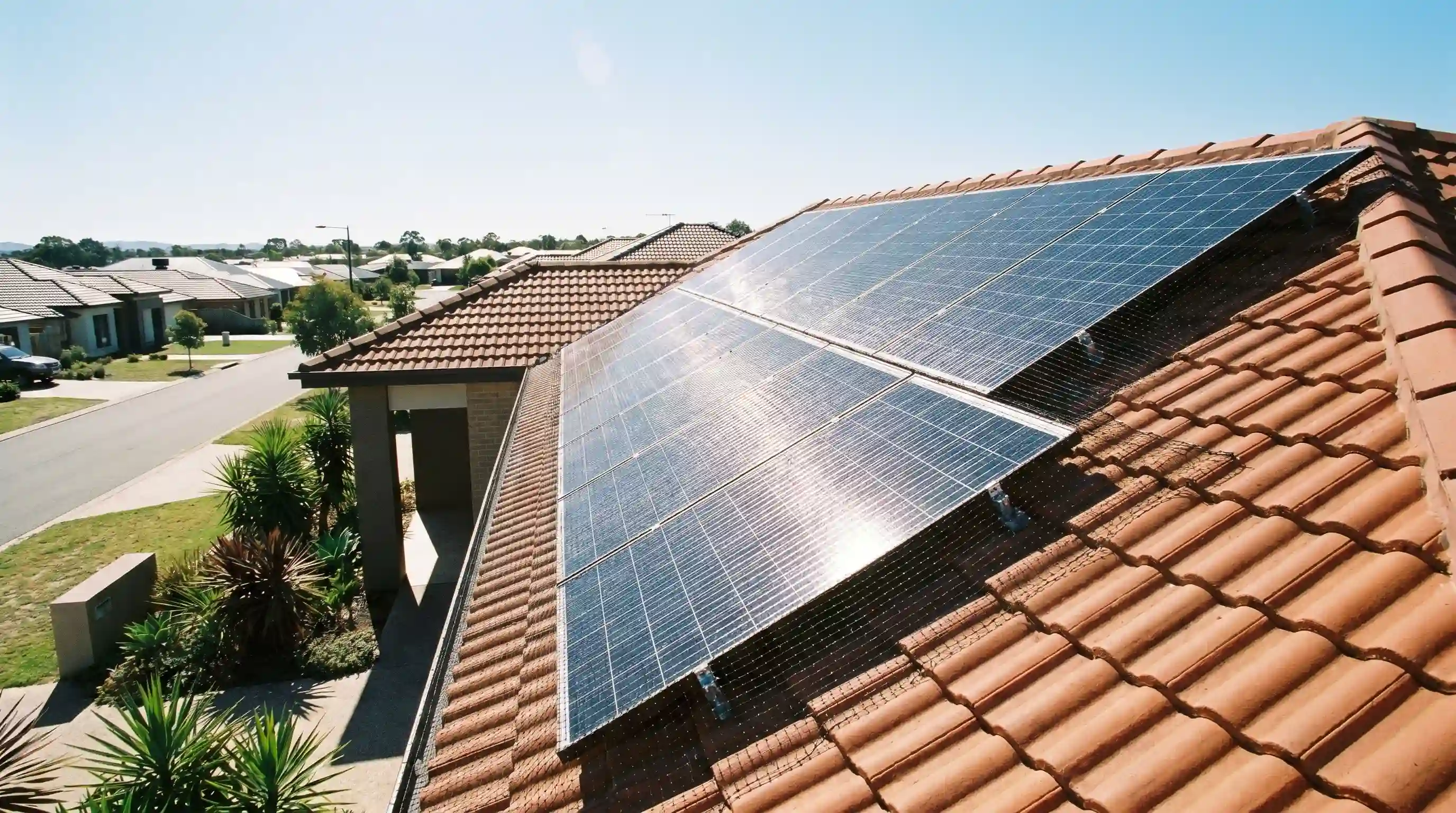 Solar panel bird proofing with mesh installed