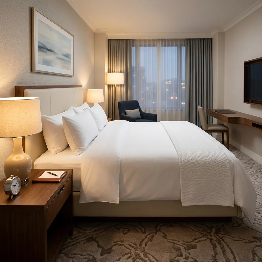 Clean hotel room maintained with regular bed bug prevention